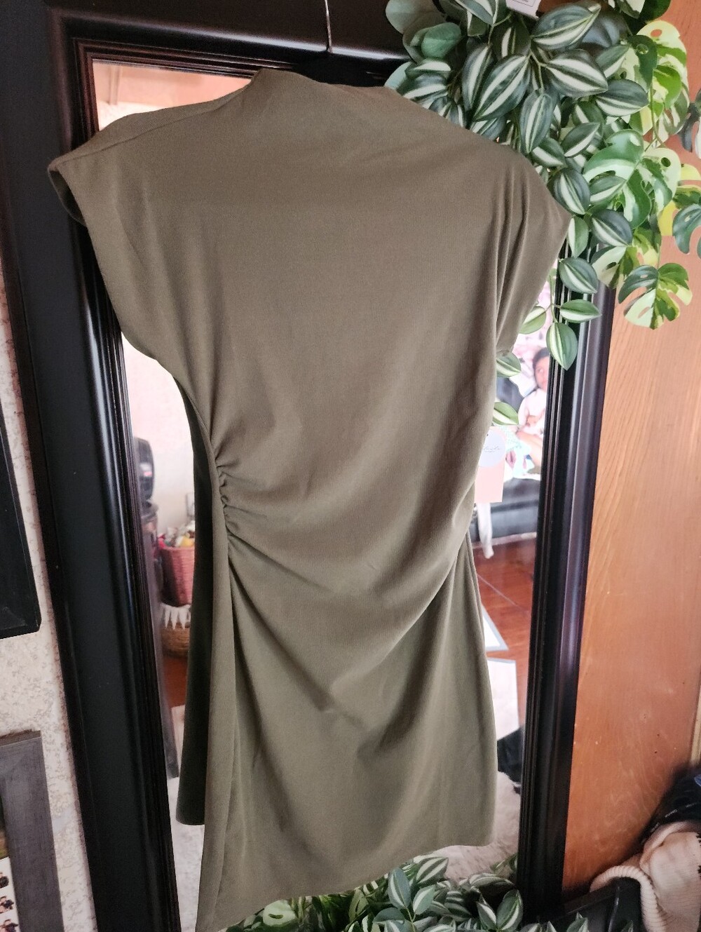 Olive Green Midi Dress with Side Ruching